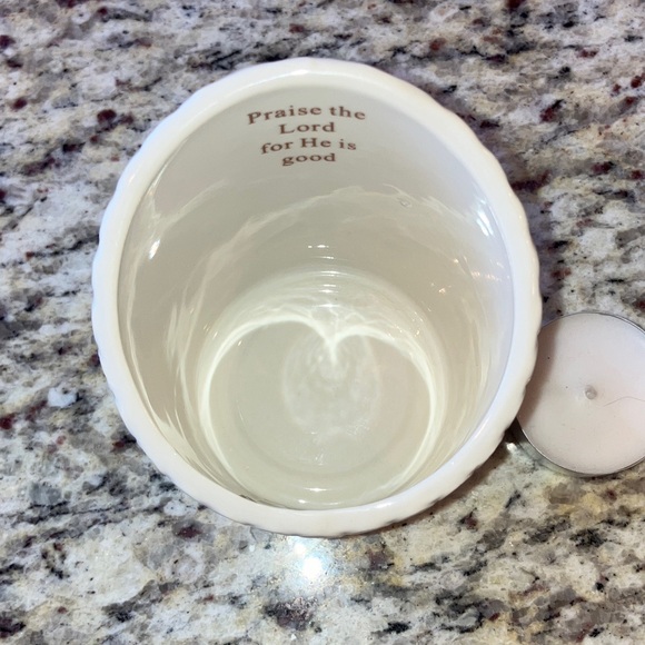 Ceramic Asymmetrical Tealight Candle Holder Praise the Lord for He Is Good - Picture 2 of 8